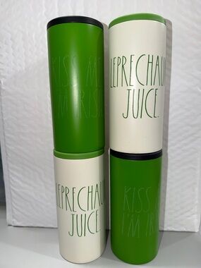 Rae Dunn Green and White 'Leprechaun Juice' & 'Kiss Me I'm Irish' Tumbler Set